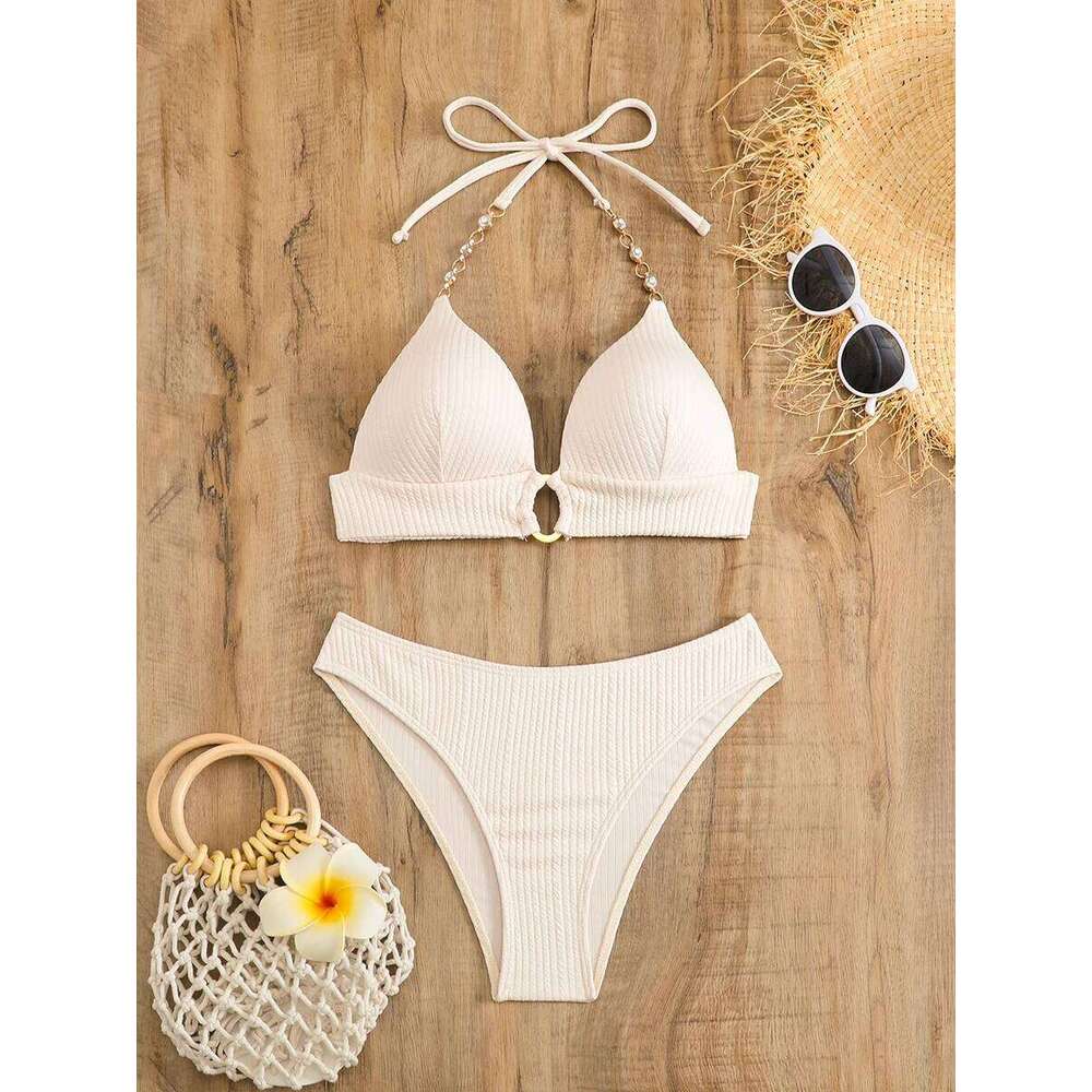 2025 Halter String Ring Link Bikini Women Swimwear Female Push Up Swimsuit Bathers Bathing Swimming Suit Beachwear Summer C260207