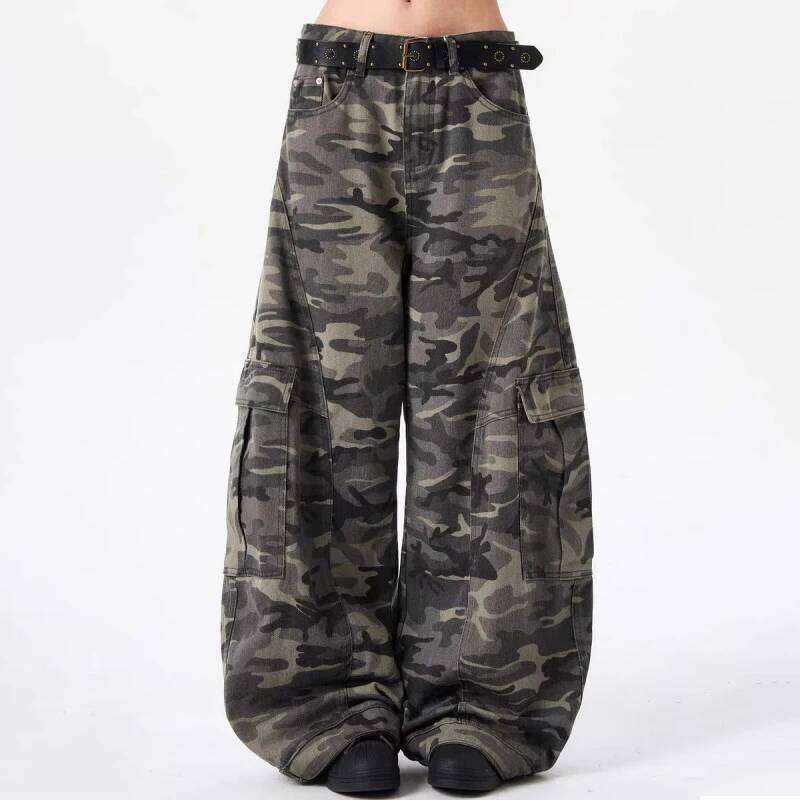 PFNW Camouflage Men Wide-Leg Cargo Pants 2025 Autumn New Trendy Contrast Color High Street Male Trousers