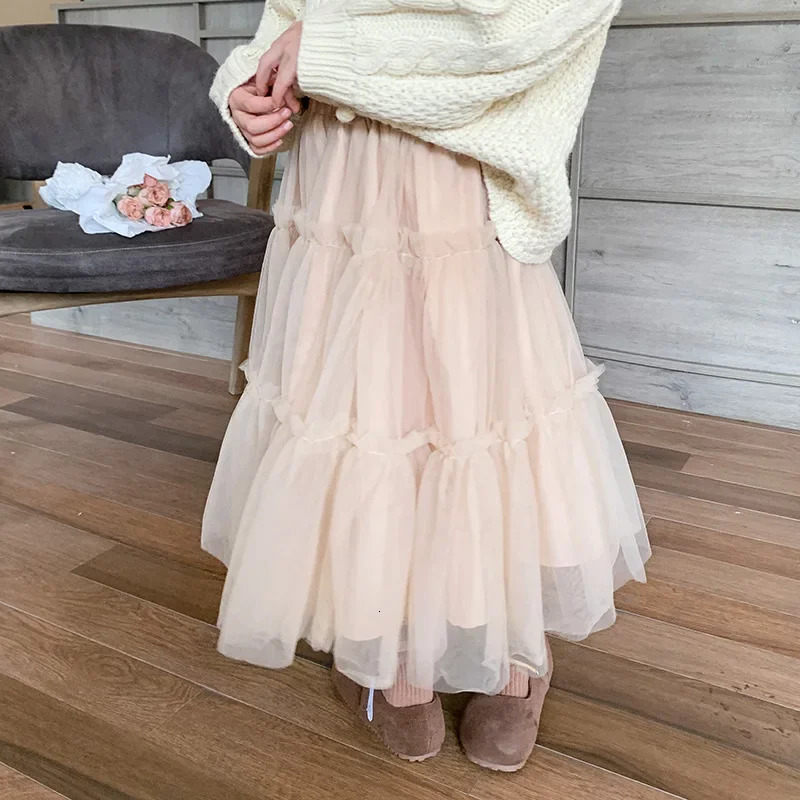 Spring Girls Skirts Childrens Trendy Versatile Large Skirt Hem Gauze Medium And Small Fluffy Mesh Half 260207