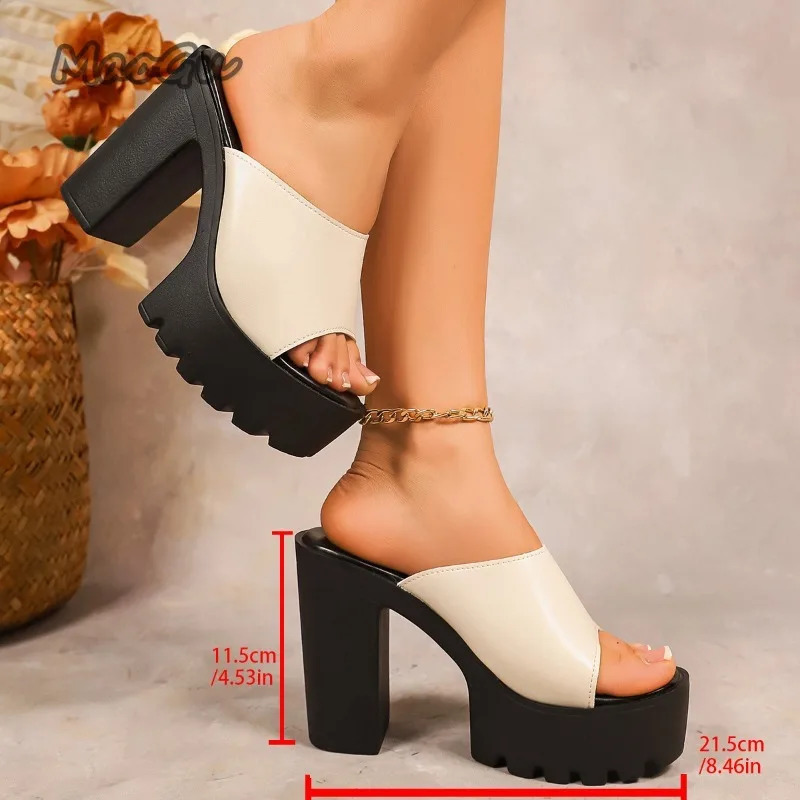Pu Leather Black High Heel Mule Slippers for Women Platform Wedges Peep Toe y Sole Casual Fashion Shoes Ladies Sexy Slides 260208