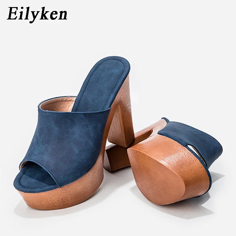 Eilyken Fashion Wood Grain High Heel Slippers Summer Roman Gladiator Peep Toe Platform Casual Ladies Shoes Sandals 260208