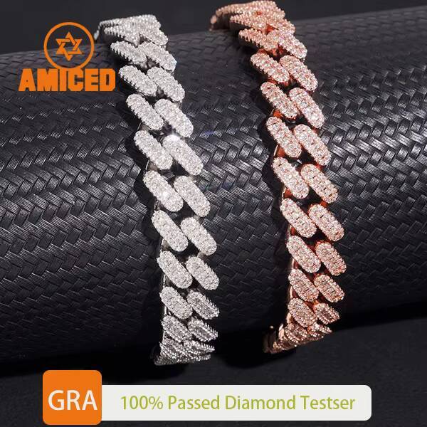 Pass Diamond Tester Hip Hop Jewelry 10mm Solid 925 Sterling Silver Men Iced Out VVS Moissanite Cuban Link Chain