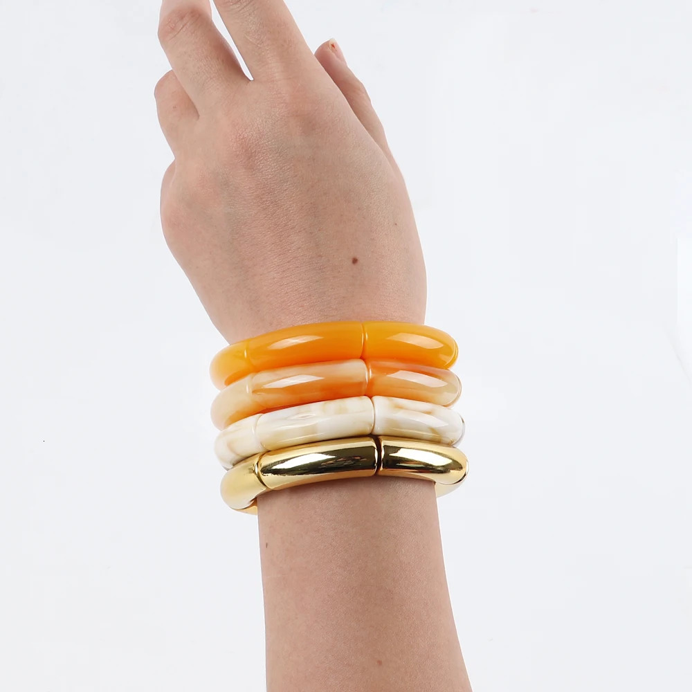 Trendy Resin Geometric Beaded Bracelets on Hand Acrylic Bamboo Tube Bangles Bracelets For Women Fashion Jewelry Valentines Gift 260120