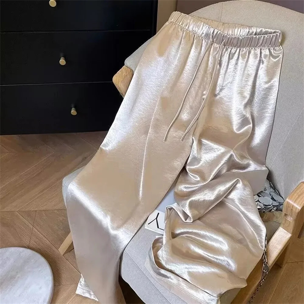 Korean Fashion High Waist Thin Wide Leg Women Summer Office Lady Solid Color Straight All-match Casual Pants Trousers Clothes 260130
