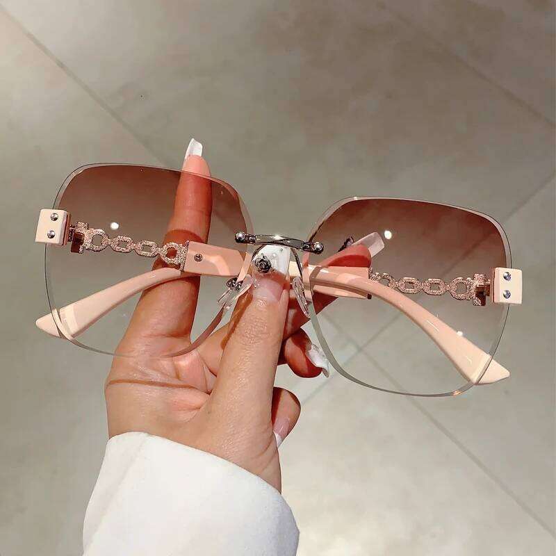 KAMMPT Gradient Tea Trendy Women Sunglasses Oversize Rimless Retro Shades for Decoration Driving UV Protection Sun Glasses Y260207