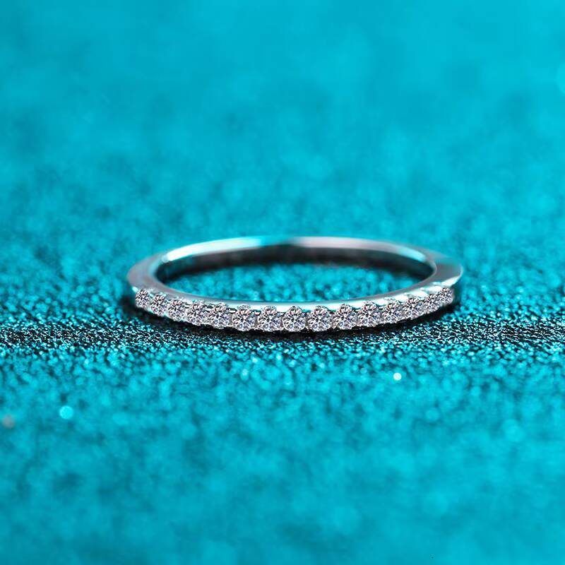 S925 Sterling Silver Plated with Pt950 Gold Moissanite-set Ring Full Diamond Ring for Women