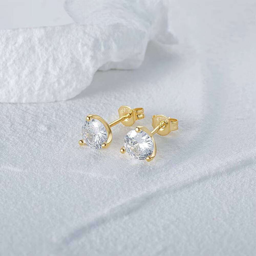 925 Sterling Silver 6Mm Round Brilliant Cut Moissanite Three Jaws Setting CZ Stone Zircon Earring Studs Earrings For Girl