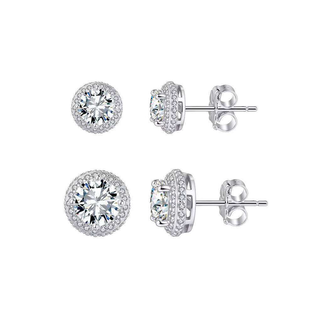 Smoe11 Classic Round Cut Moissanite Halo Stud Earrings Timeless Elegance Design 925 Sterling Silver Fine Jewelry For Women