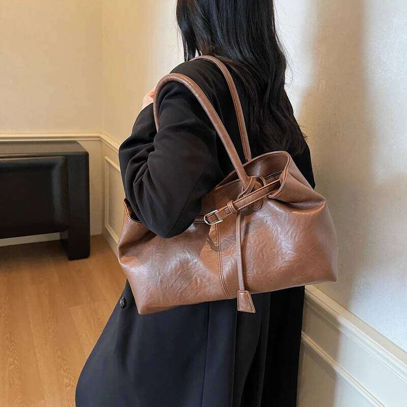 LEFTSIDE PU Leather Tote Bag for Women Shoulder Bags 2025 Designer Luxury Short Handle Solid Color Handbags and Purses C260207