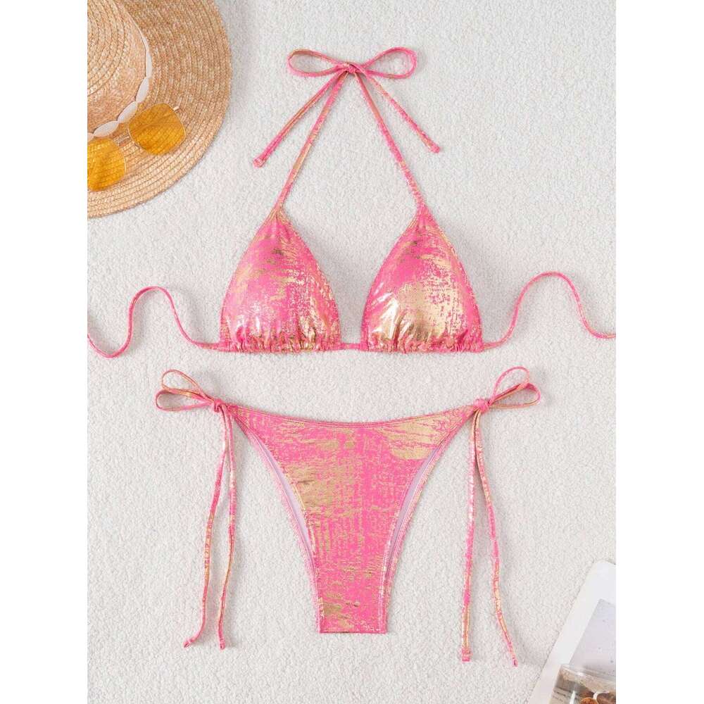 DEKA Sexy Gold Halter Bikinis Sets Lace-Up Triangle Tie Side Bikini Swimsuit Women Swimwear Brazilian Female Bathing Suits C260207