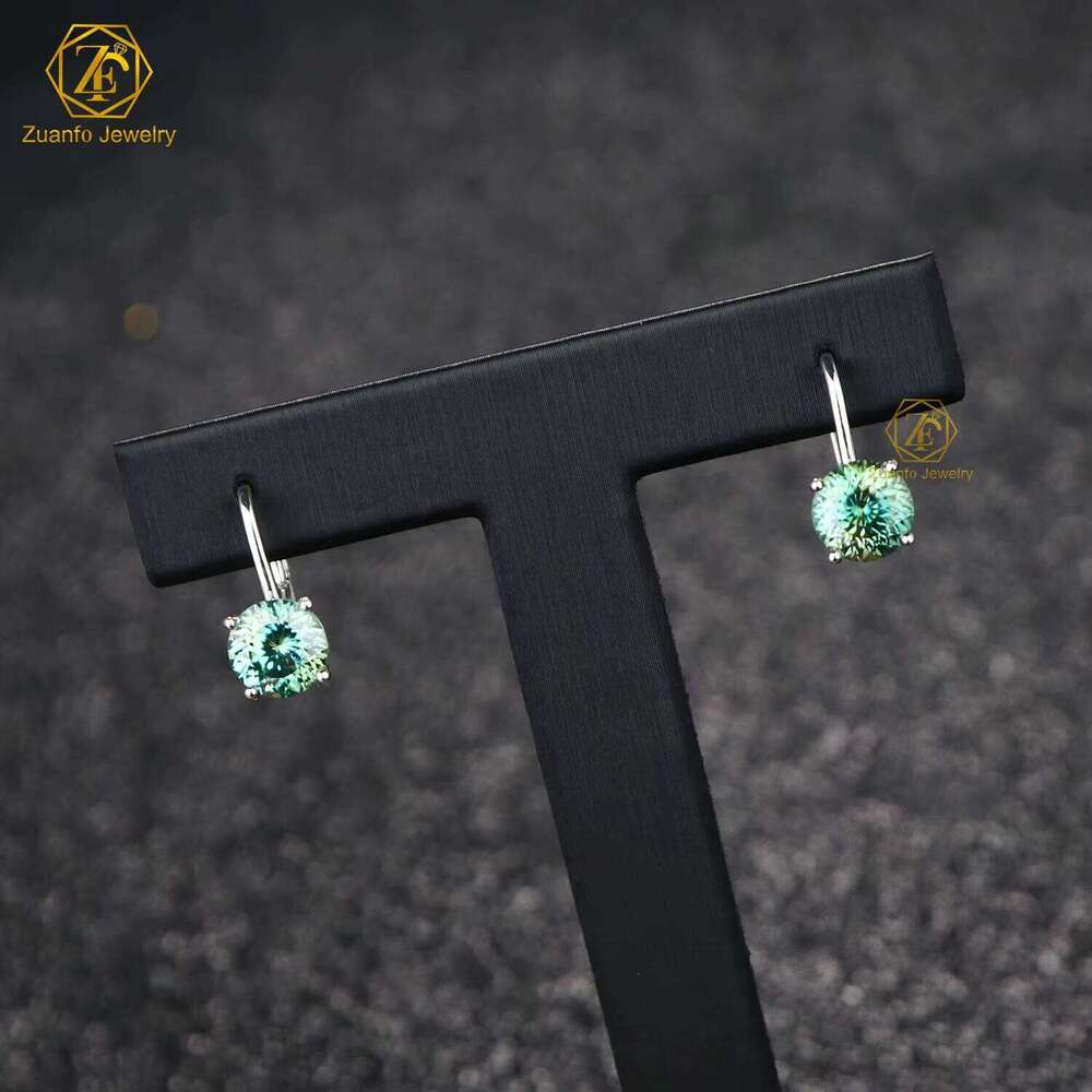 New Collection Blue Green Portuguese Cut Moissanite 8Mm 2Carart 18K Gold Plated 925 Silver Hidden Halo Diamond Earrings