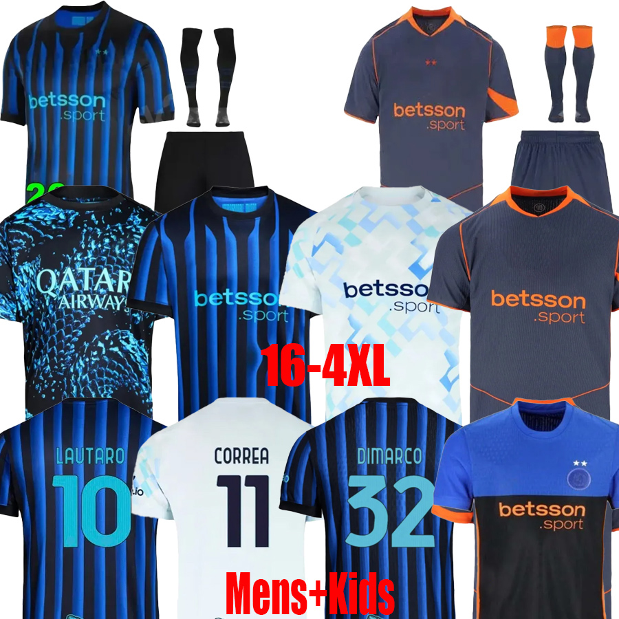 25 26 BASTONI DIMARCO InterS Milans Soccer Jerseys CALHANOGLU BARELLA INTERS THURAM PAVARD LAUTARO ANNIVERSARY FRATTESI Special Football Shirt Kit Kids