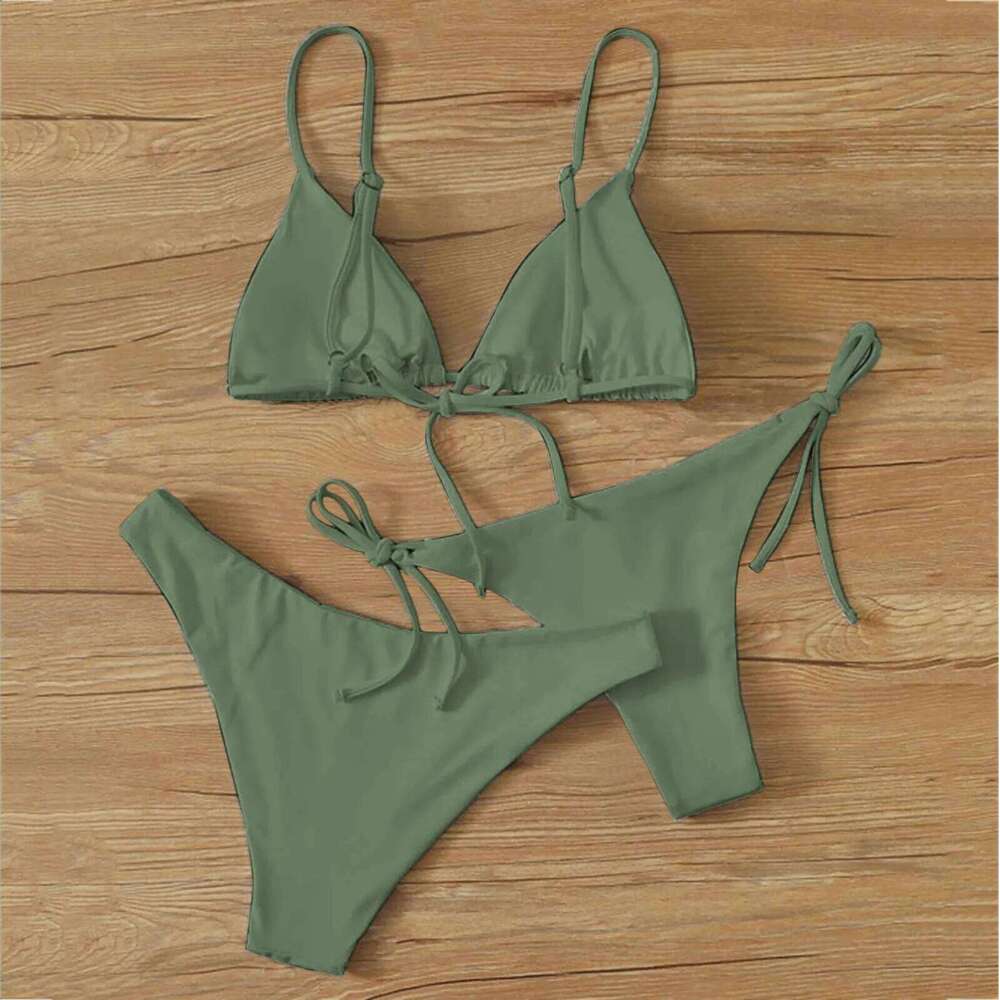 Women'S Feminine 3pack Plain Bikini Split Push Up Three-Piece Bikinis Swimsuit Beachwear Biquinis C260207