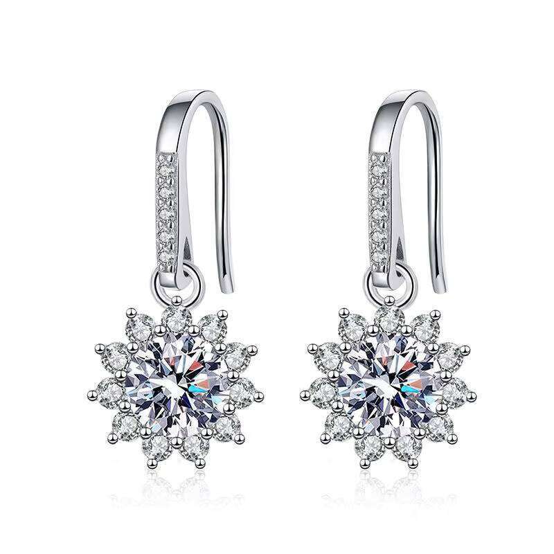 Wz068 Fine 1Ct 6.5Mm Vvs Plated Platinum 925 Sterling Silver Earring Jewelry Moissanite Wedding Engagement Sunflower Earrings