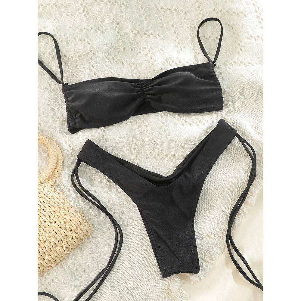 Woman swimsuits String Bikini Set Women High Cut Swimwear Sexy Bathing Suit Bandage Biquini Female Pleated Beachwear Summer C260207