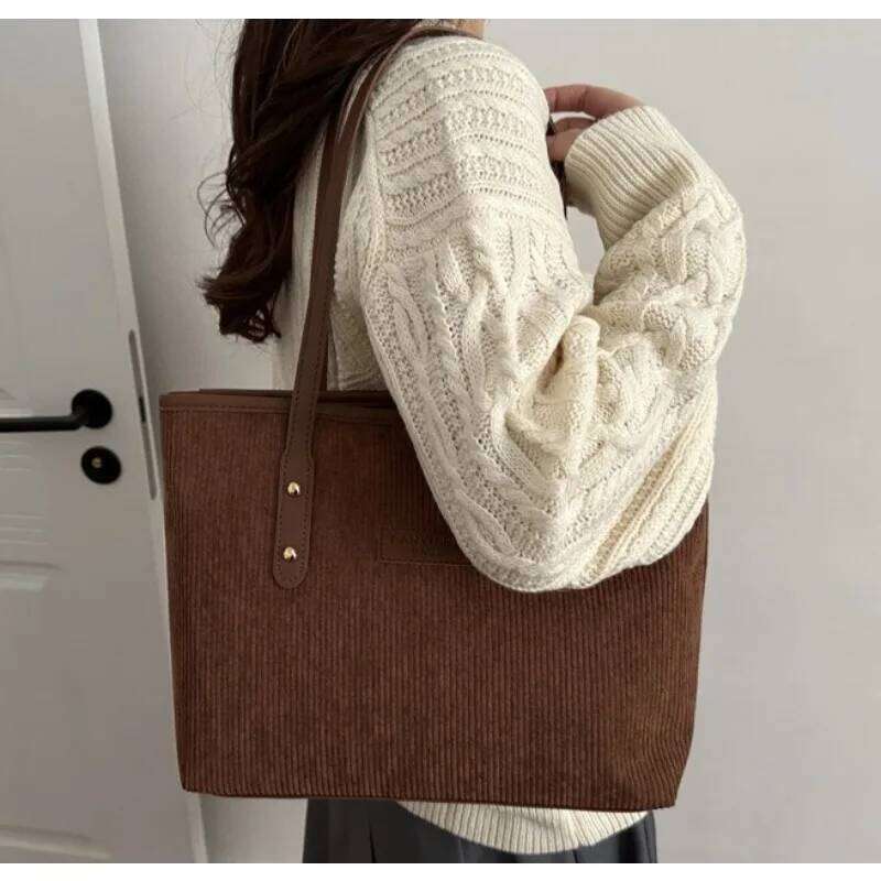 Women Versatile Shoulder Large Capacity Corduroy Casual Tote Handle for Commute Simple pure colour Female Stroage Bag C260207