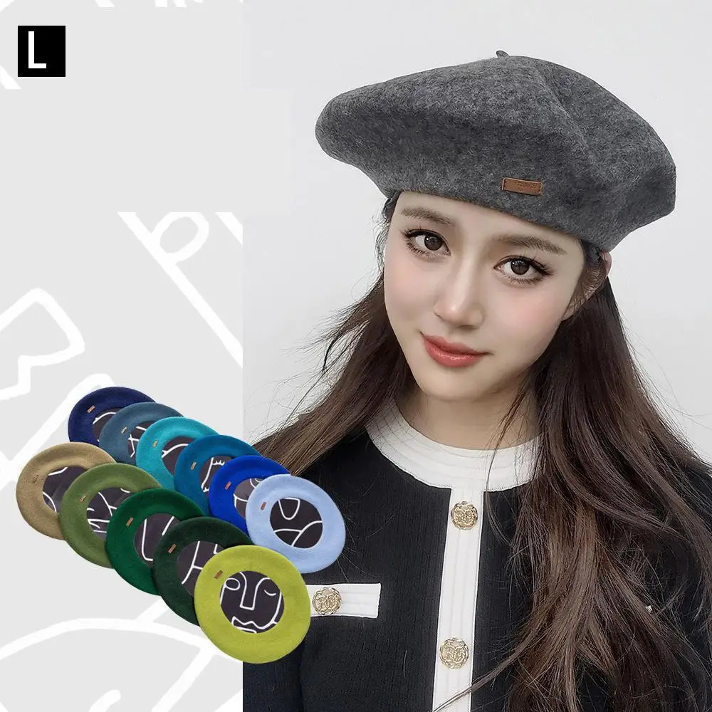 Big Size 60cm Wool Beret Winter Hats For Women Keep Warm Fashion Painter Cap Female Solid Color Boina Casual Large Size Beanie 260205