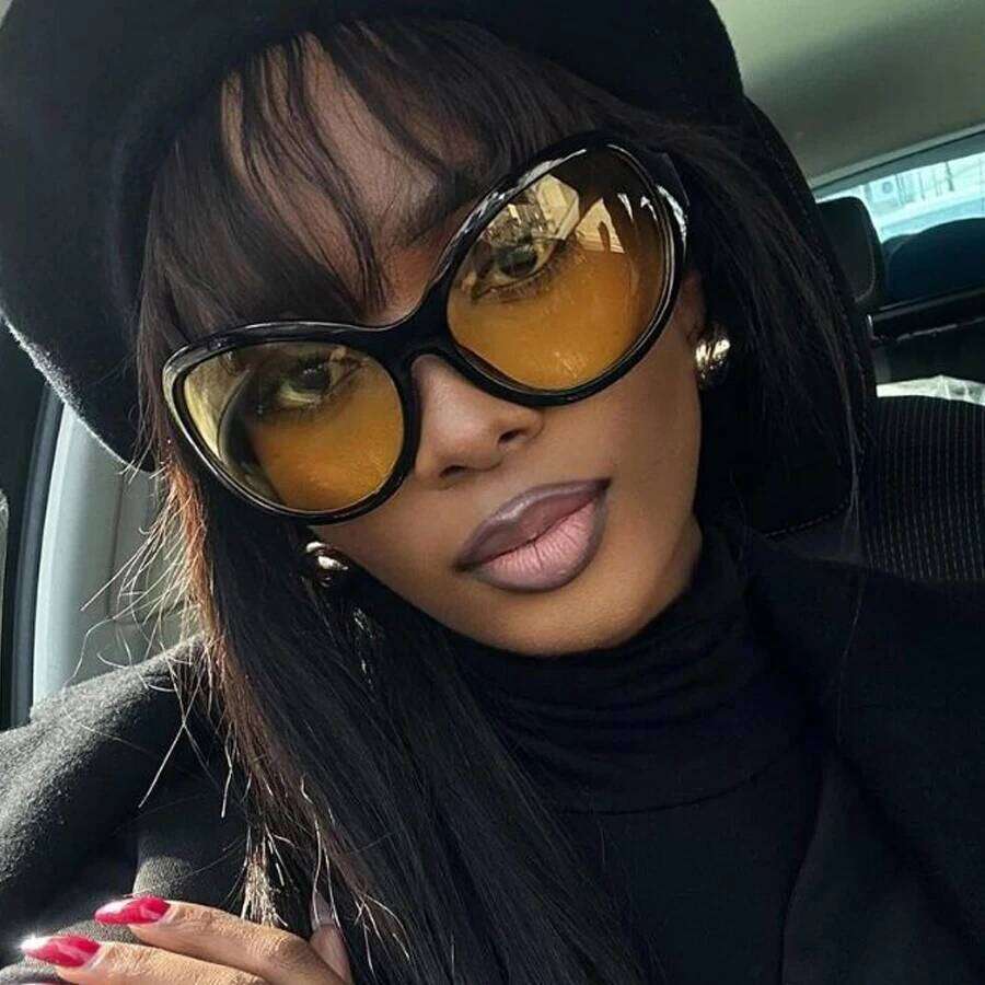 Vintage Y2K Cat Eye Sunglasses For Women New Fashion Brand Oval Yellow Gradient Sun Glasses Female Hip Hop Sexy Shades Uv400 Y260207