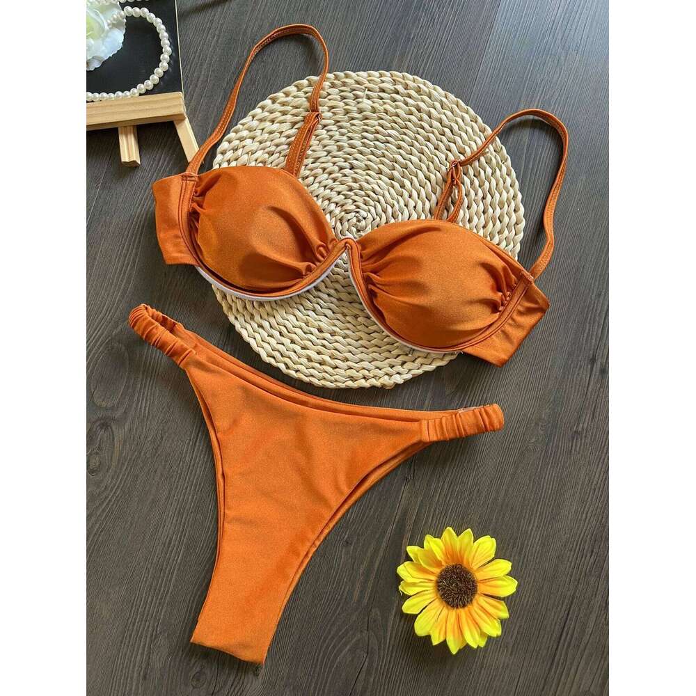 2024 Bikini New Swimwear Women's Strap Steel Bracket Solid Color Swimsuit C260207
