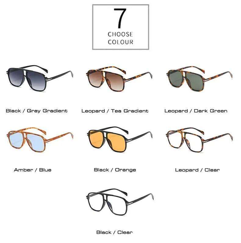 Retro Double Bridges Men Pilot Sunglasses UV400 Rivets Decoration Leopard Shades Women Trending Sun Glasses Y260207