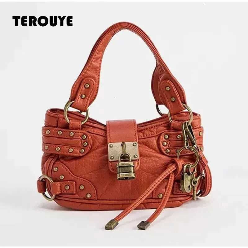 Vintage Lock Tote Bagcommuter Crossbody Shoulder Bagmotorcycle Biker Handbagwomen RETRO Sling Bag TEROUYE