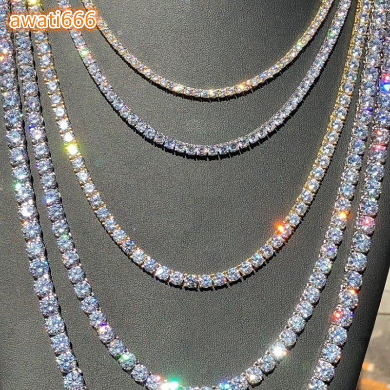 Hiphop 18k Gold Iced Out Chain Moissanite VVS Necklace Choker Moissanite Diamond Men Tennis Necklace