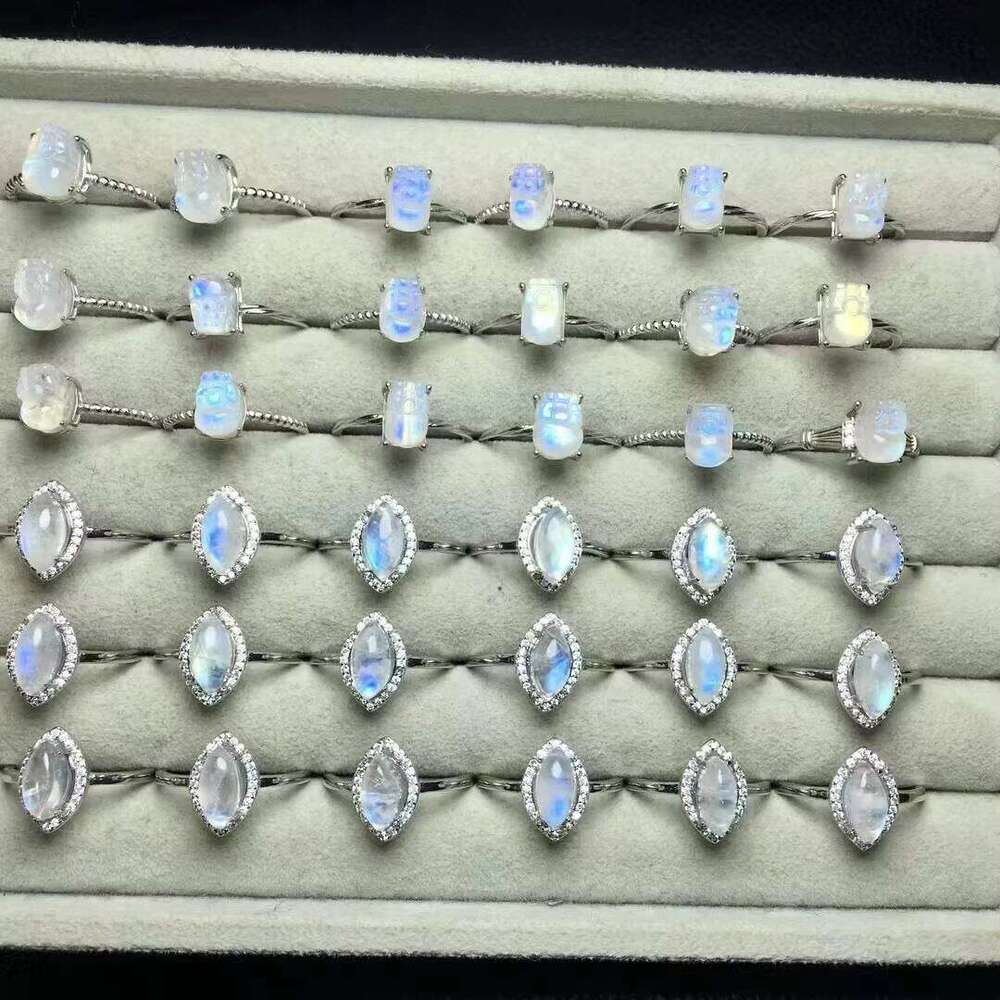 Good Flash Natural Crystal High Quality Moonstone With S925 Sliver Rings For Health