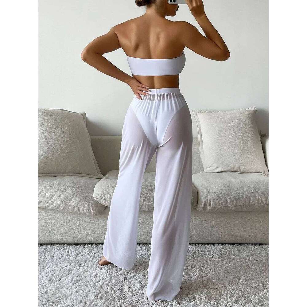 3 Pieces U Wired Bandeau Bikini 2025 Sexy Swimsuit Women & Beach Pants Swimwear Female Beachwear Bathers Bathing Swimming Suit C260207