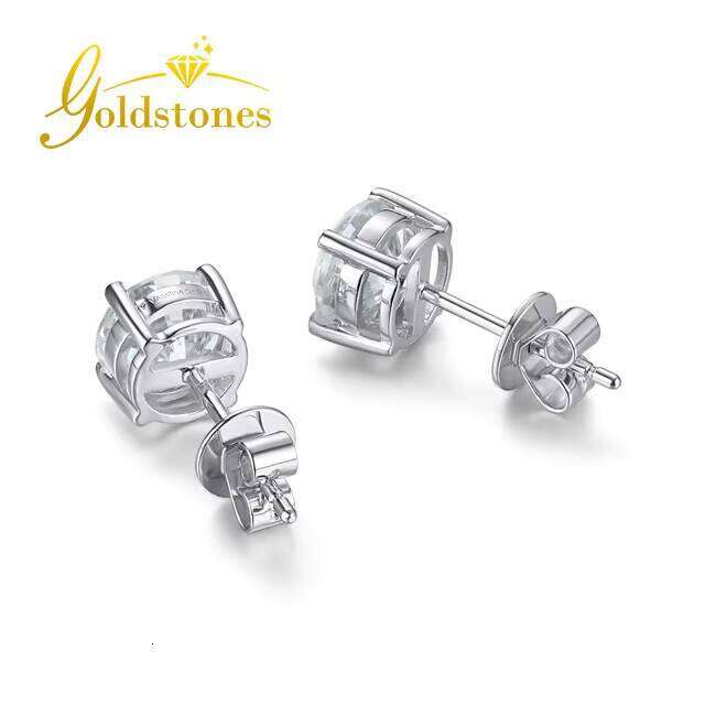 Classic Style White Moissanites Custom Jewelry 6.5 Mm VVS Round Moissanite Earrings