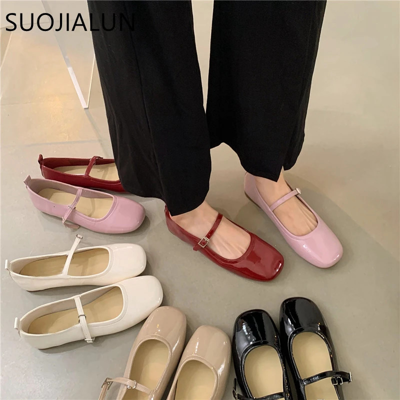 SUOJIALUN Summer Women Mary Jane Shoes Soft Casual Outdoor Dress Flat Ballet Shoes Round Toe Shallow Slip On Flats 260124