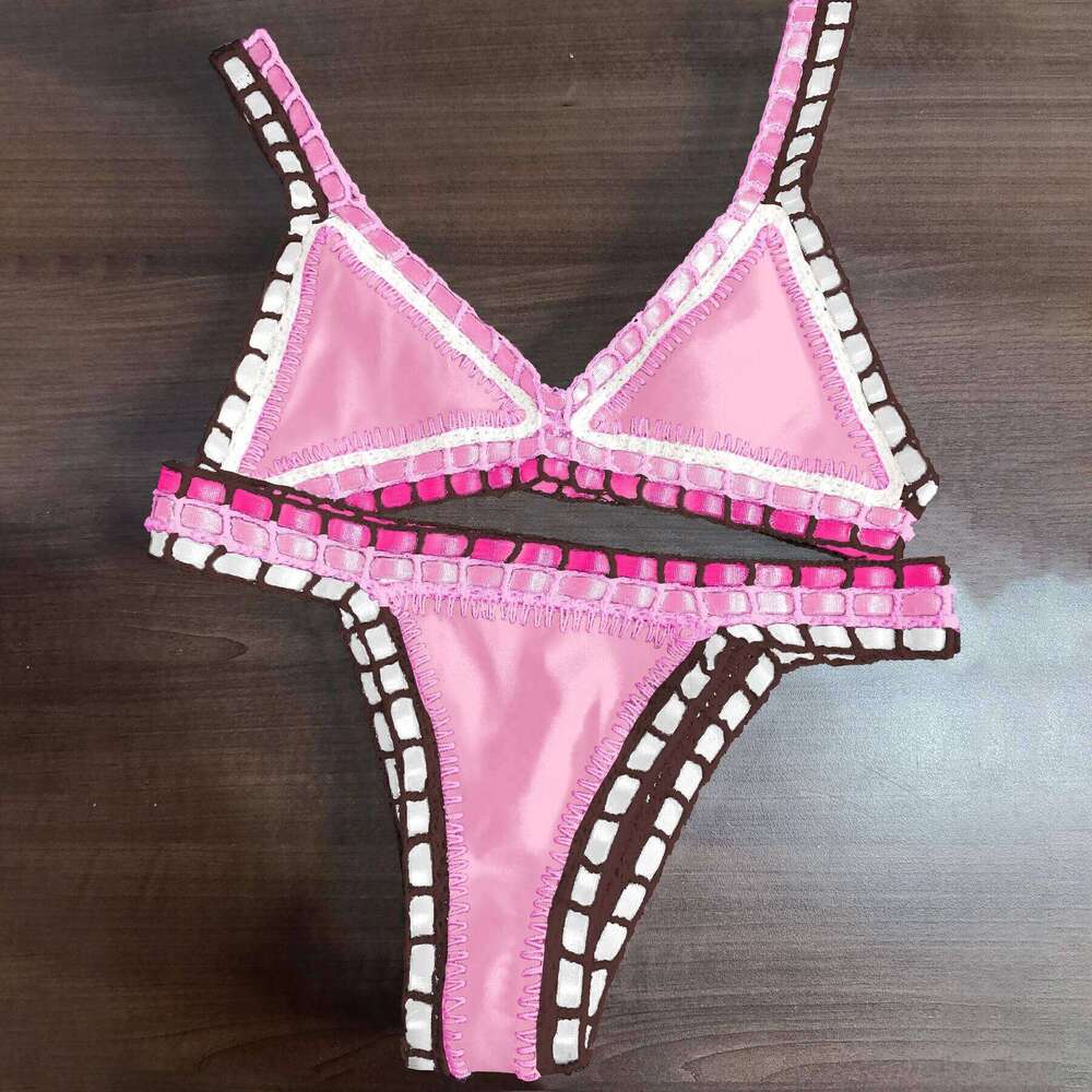 Pink Crochet 2025 Sexy Women Swimsuit Female Swimwear Micro Bikini Set Bandeau Swimming Suit Beachwear Brazilian Biquini C260207