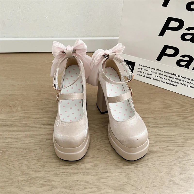 Mary Jane Flat Thick Heel Bottom Platform Plus Size Embroidered Chinese Style Bow Cosplay Womens Shoes 260208