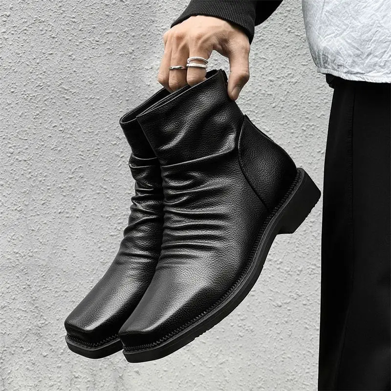 2025 Selling Mens Trendy British Style Large Size Square Toe MidCut Back Zipper Casual Chelsea Boots 260208