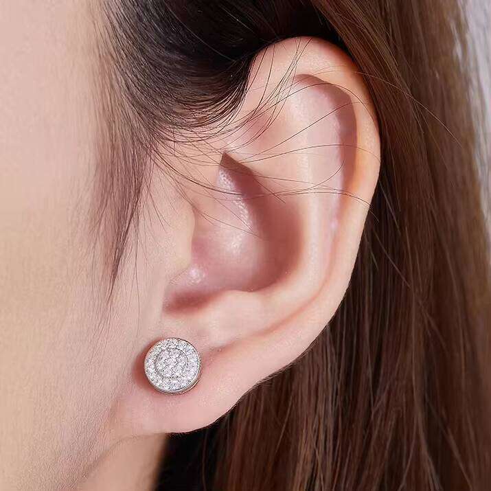 Guangzhou Luxury Rhodium S925 Sterling Silver Fine Lab Grown Diamond VVS Moissanite Custom Round Women Stud Earrings
