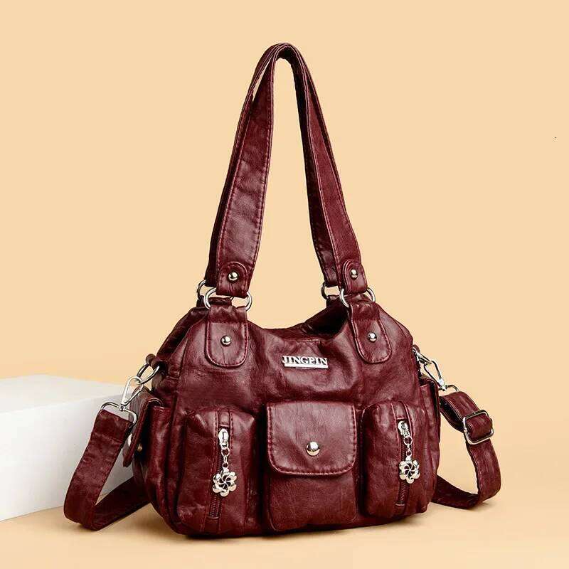 Retro Leather Female Multi-pockets Shoulder Crossbody Bags for Women Mother 2 Layers Large Capacity Handbag Messenger Tote Bag C260207