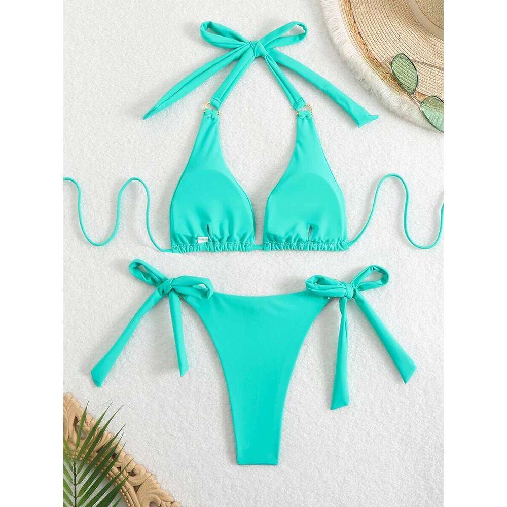 Woman Swimsuits 2025 Sexy Bikini Women Swimwear Halter Tie Bathing Suit Lace Up Beach Wear Swimming Fo Female Thong Bikinis Sets C260207