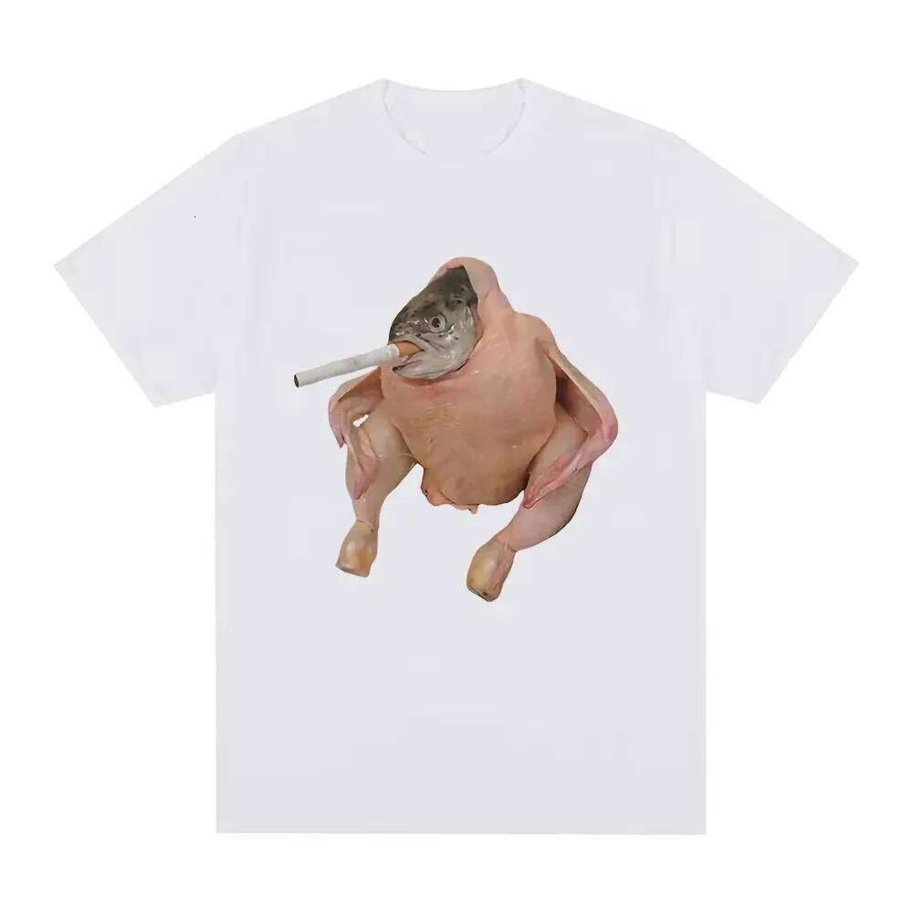 Funny Rat Chicken Animal Smoking Print T-Shirt Black Humor Graphic Tee with Weird Creature Design Top for Women C260207