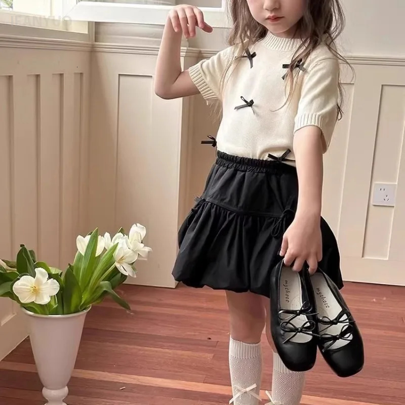 412Y Girls Skirt Ballet Style Korean Bow Flower Bud Short Skirts Summer Childrens Casual Lolita Princess Versatile Dress 260207