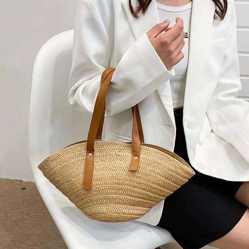 Summer Large Capacity New Style Small Women's Fashion Shoulder Bag Vegetable Basket Versatile Straw Woven C260207