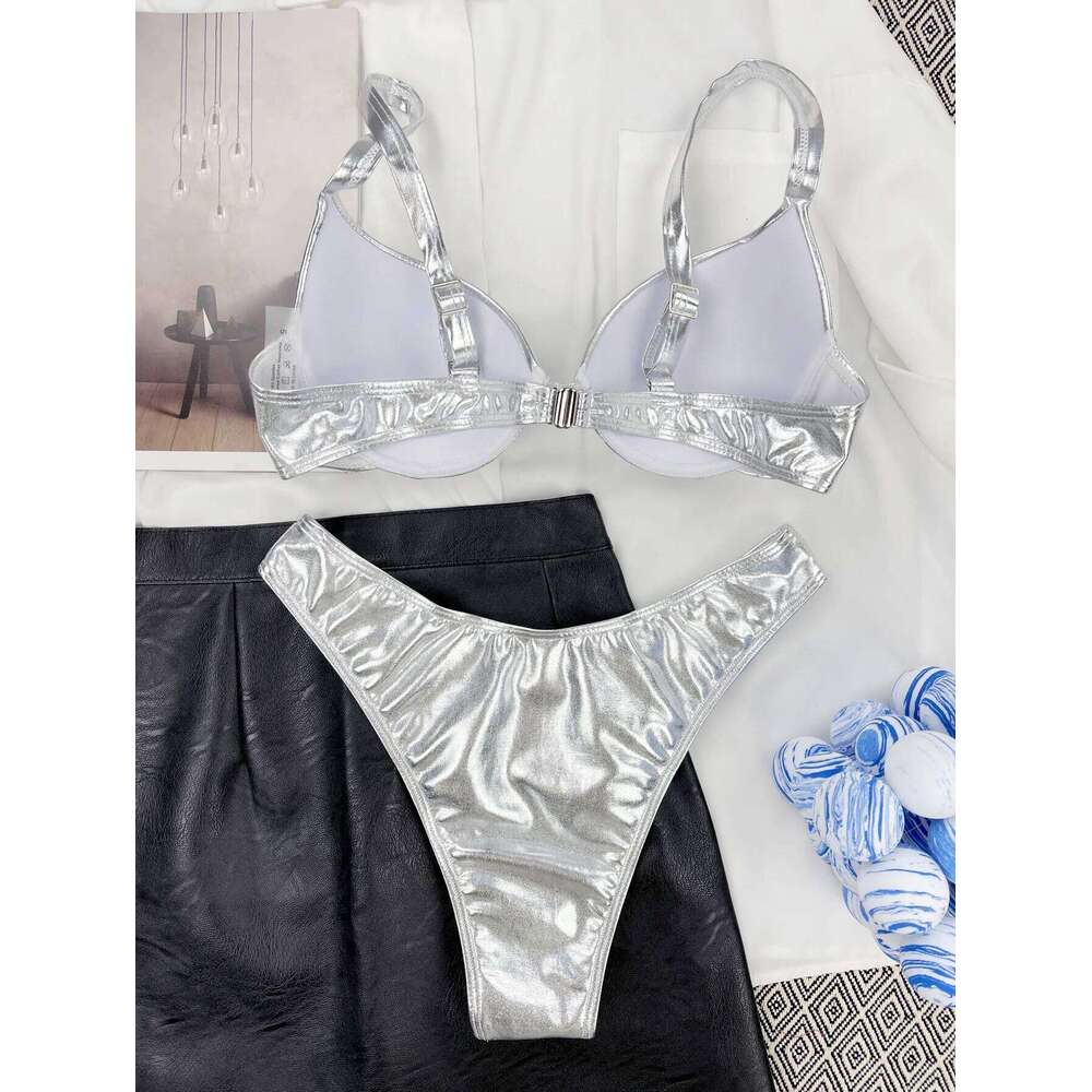 DEKA Silver Sexy Women Swimsuit Push-up Bra Bikini Set Two Piece Swim Suit Swimwear Low-waisted Beachwear Leopard Bathing C260207