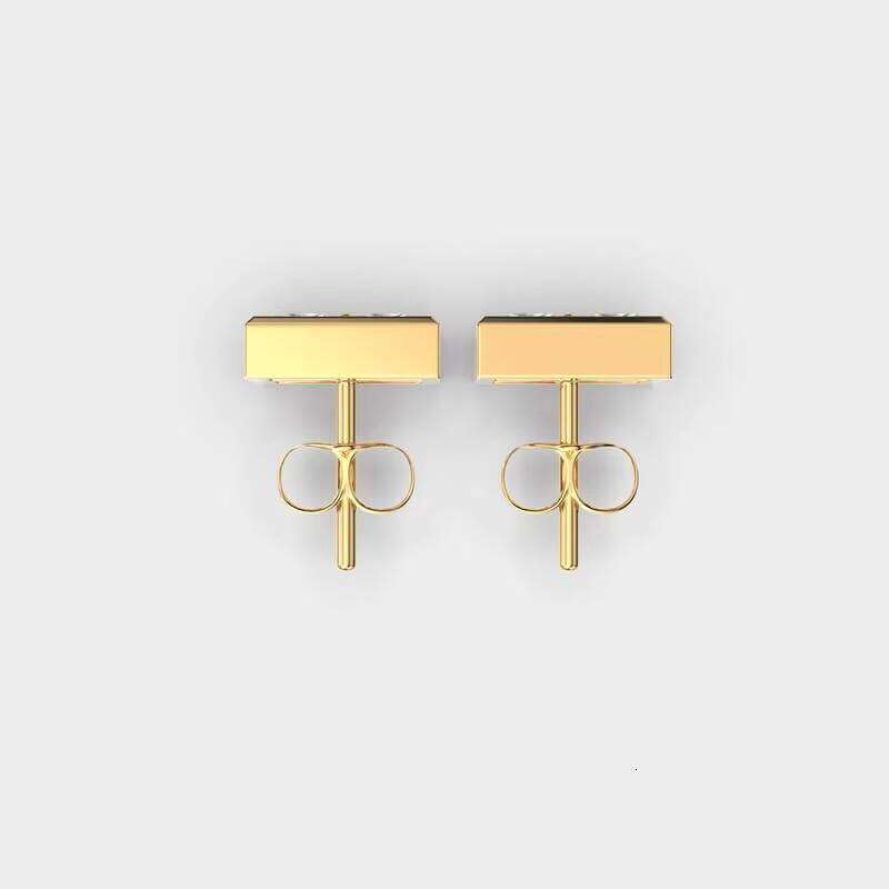 Moissanite Earrings Women 0.23-0.29Mm Princess Faceted Minimalist Stud Earring Gold Plated 925 Sterling Silver Anniversary