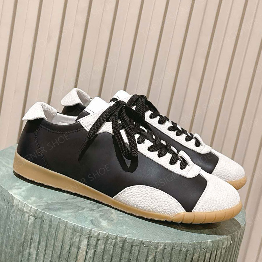 High quality Classic fashion real Leather Lace-up Flat tennis shoes womens Patchwork trainers sneakers Running shoes Luxury designer Casual Sport shoes Black white