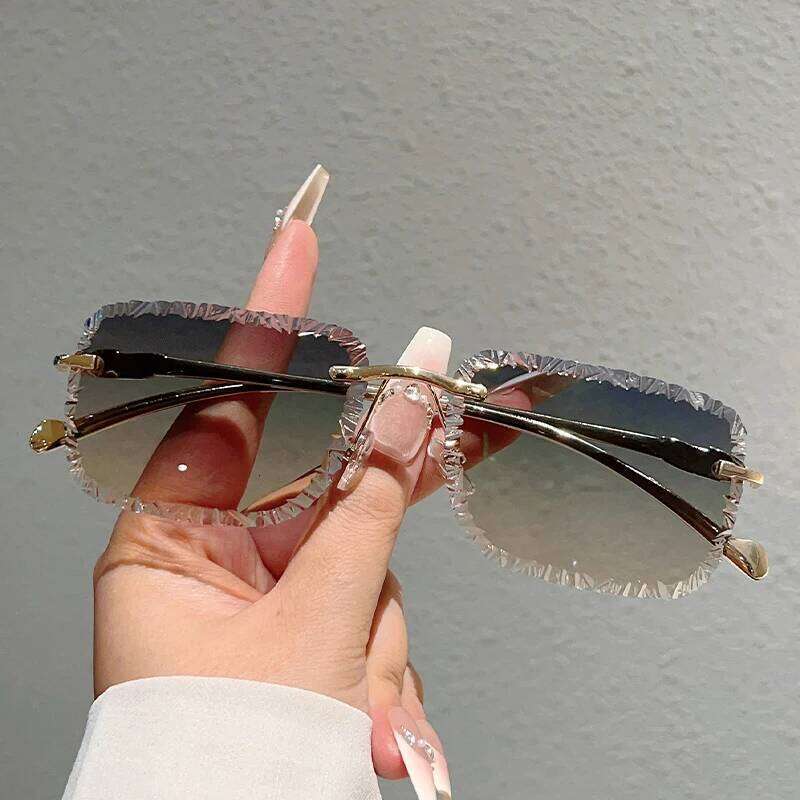 KAMMPT Rimless Square Sunglasses Men Fashion Vintage Gradient Casual Shades Women Trendy Luxury Brand Design Decor Sun Glasses Y260207