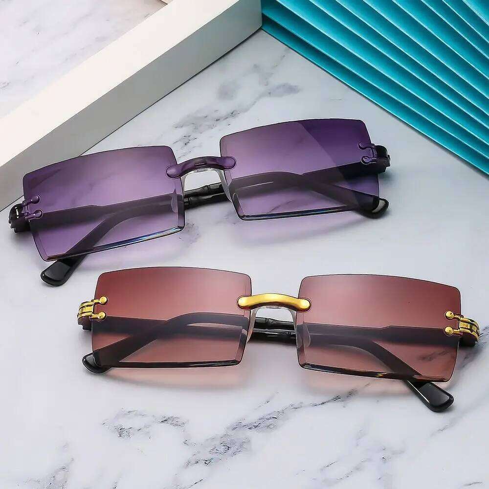 Trendy Rimless Sunglasses UV Protection for Men Women Fashion Frameless Rectangle Sun Glasses Retro Shades Summer Eyewear Y260207