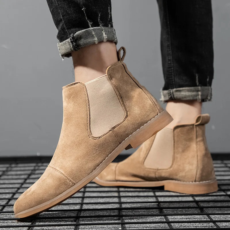 Fashion Gray Chelsea Boots Man Pointed Toe Boot Comfortable Leather Ankle Men Slip on Mens Casual botas para hombre 260208