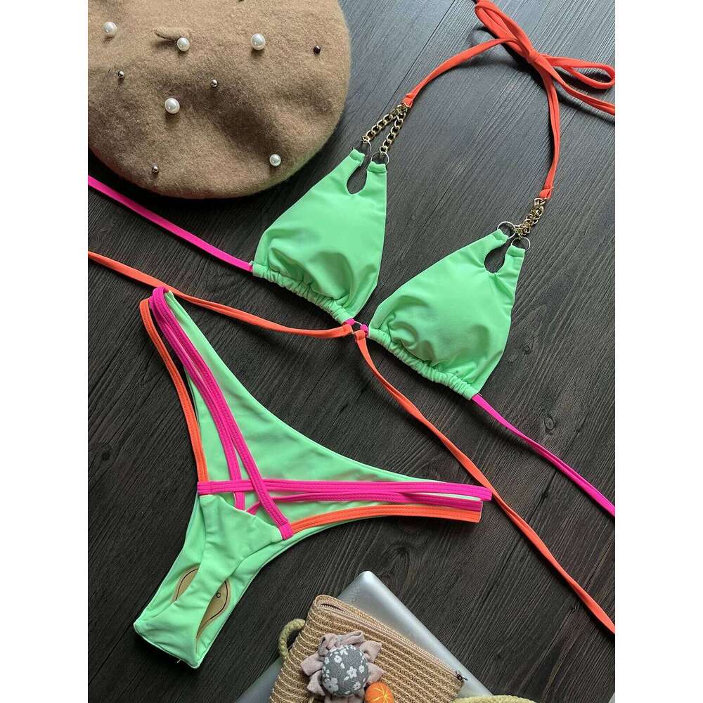 Para Praia Sexy Multicolor Push Up Swimwear Women Brazilian Bikini 2023 Swimsuit Halter Biquini Holiday Two Pieces Bathing Suit C260207