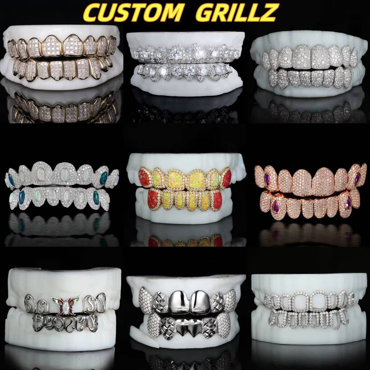 Invisible Setting Princess Cut Iced Out VVS Moissanite Diamond Custom Grillz Teeth Iced Out Hip Hop Silver Grillz Moissanite