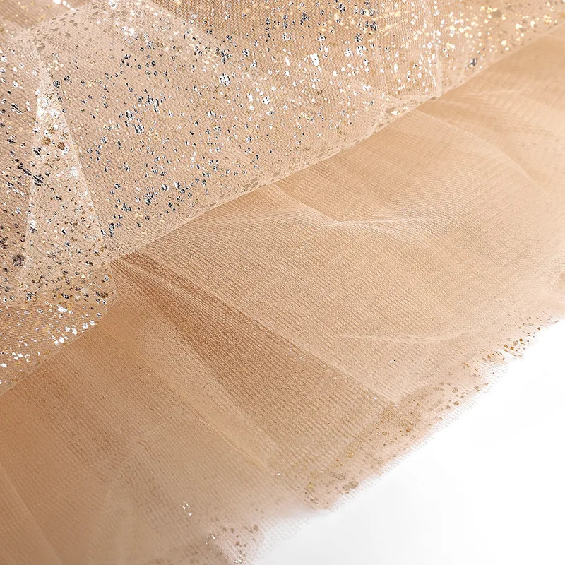 Childrens fashion show Golden Princess dress Cute little girl performing gauze mesh solid color Polyester dance tutu skirt 260207