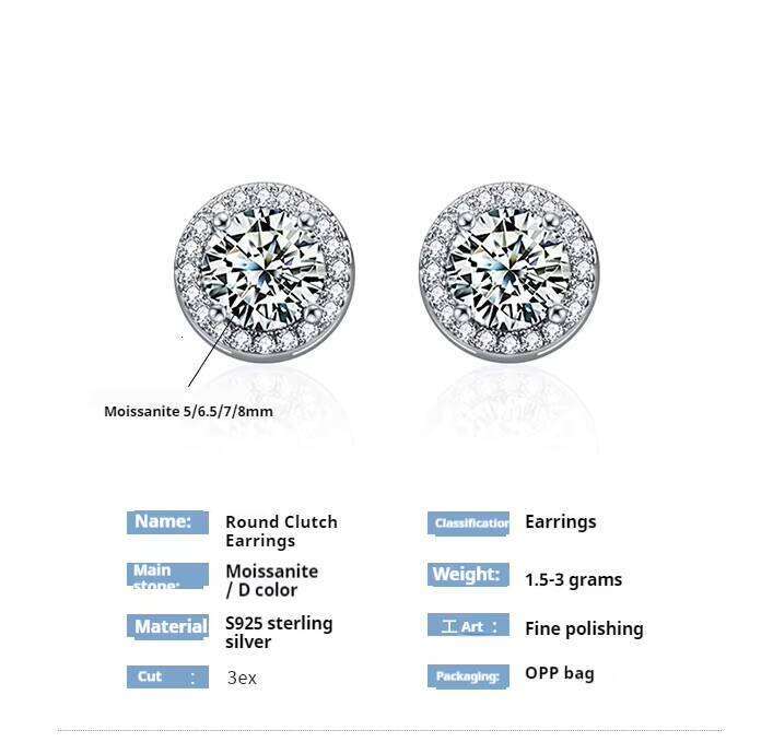 Wholesale 925 Sterling Silver Moissanite Earrings Brilliant Cut VVS Diamond Screw Back Halo Design 0.5Ct-2Ct For Men And Women
