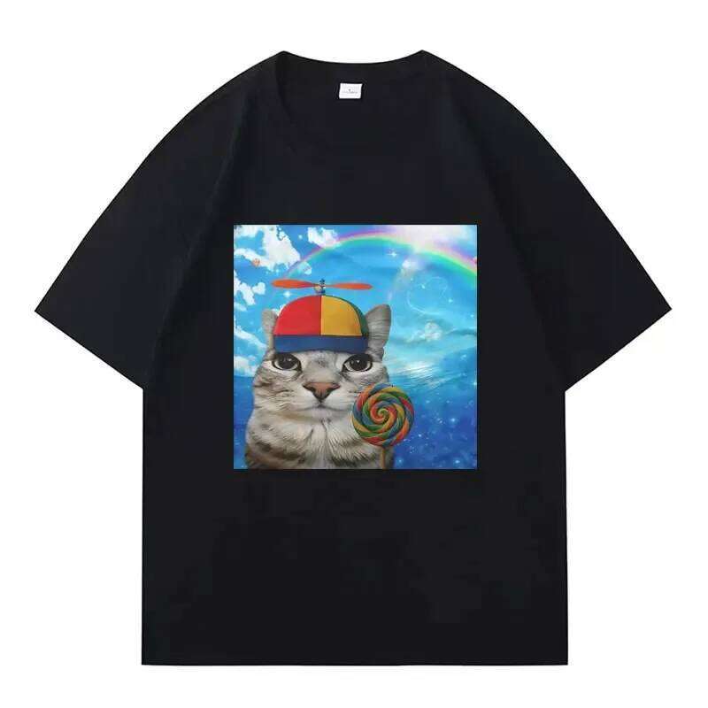 Funny Housewife Cat Meme PrintedT-Shirt Women Vintage Short-sleeved Fashion Harajuku Casual Summer T-shirts Clothing Tops C260207